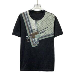 Louis Vuitton Black logo monogram & padlock patchwork cotton crewneck short-slee